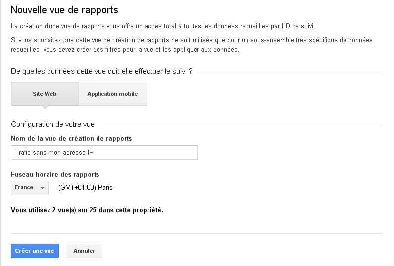 nouvelle vue de rapport analytics